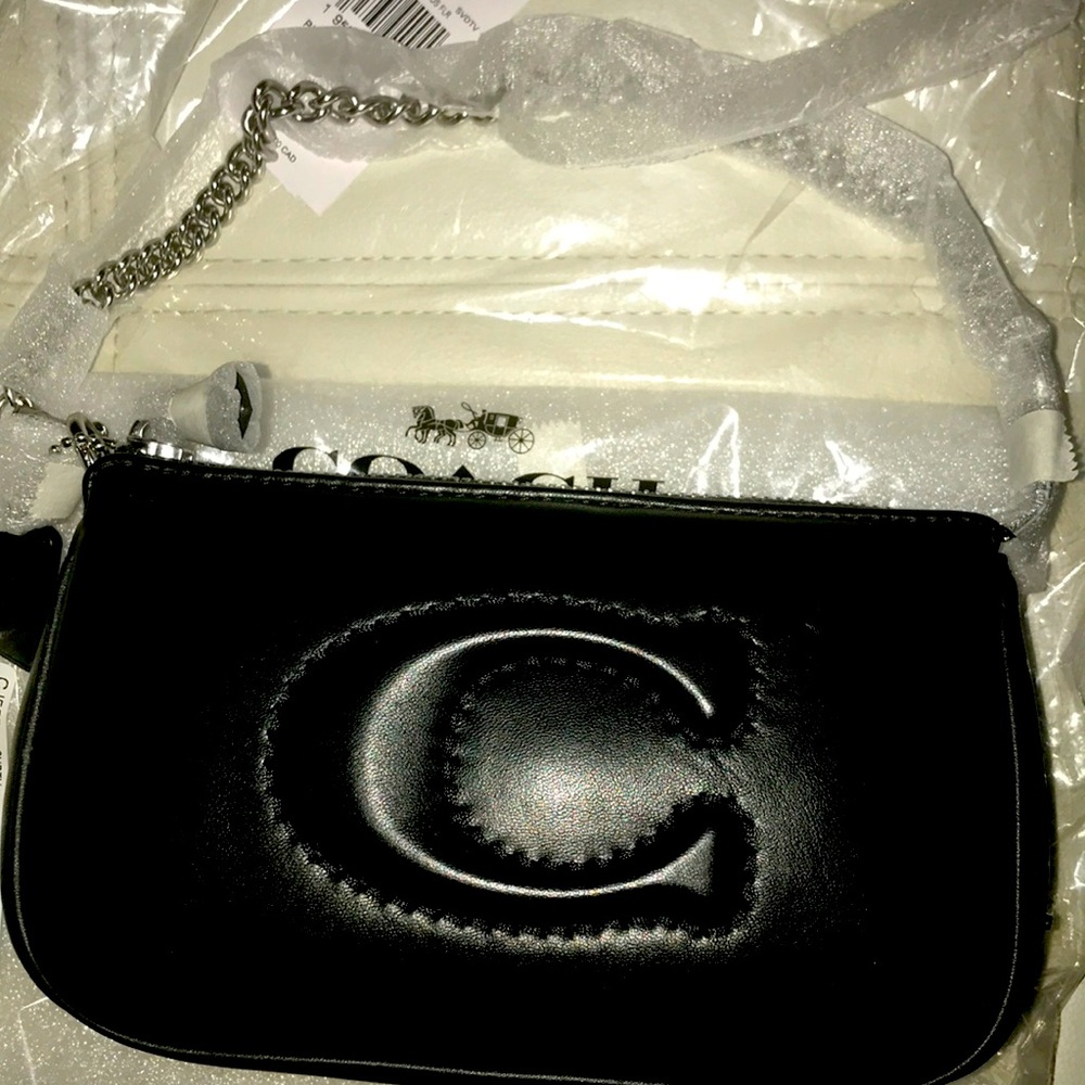 Coach short chain black leather purse